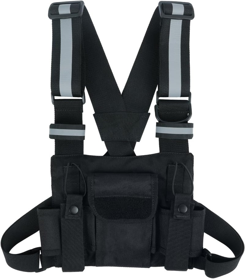 KUNN Radio Harness with Reflective Straps, Micro Rig Harness Chest Pack Tactical Vest Radio Holster Bag - Image 1